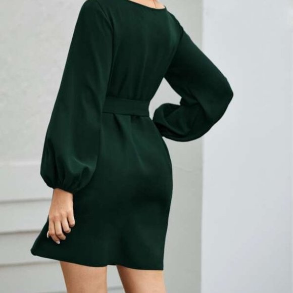 green lantern long sleeve belted mini dress busine - Picture 2 of 8